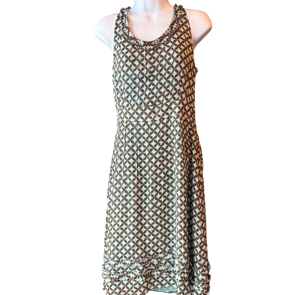 Tory Burch Silk Sleeveless‎ A-Line Ruffle Hem Geometric Print Dress Size 6